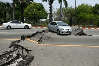 Roads are torn up by the earthquake in Myanmar